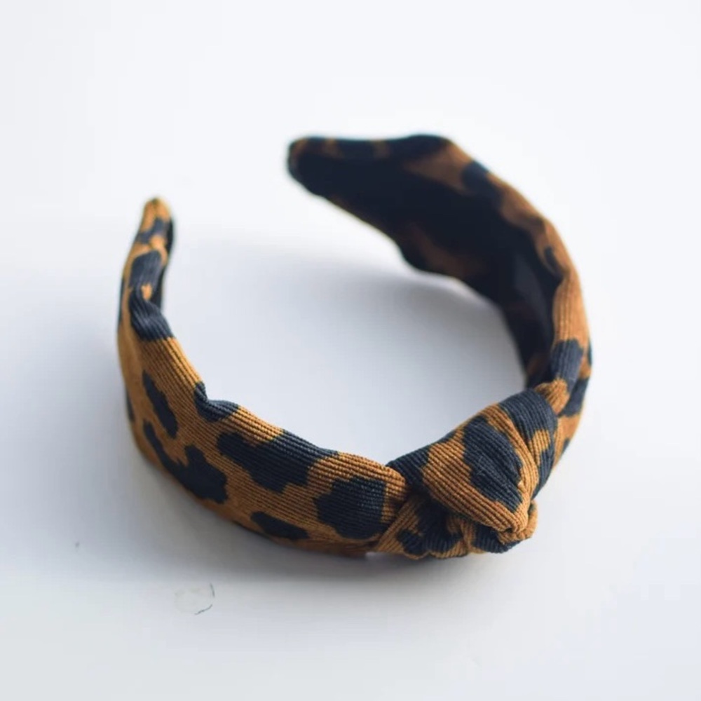 Leopard Print Knotted Corduroy Headband